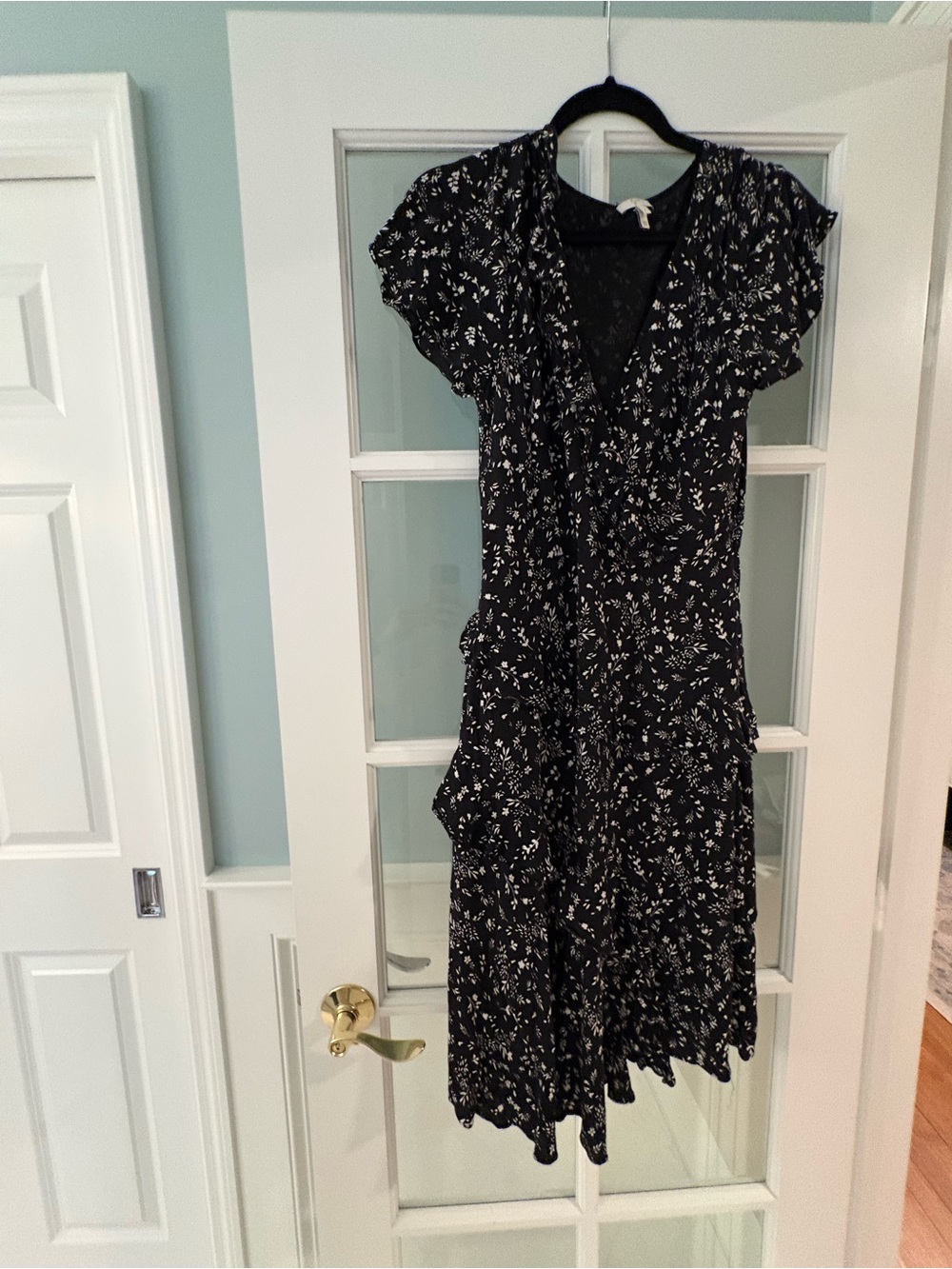 Joie Black and White Floral Ruffle Midi Dress